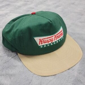 Vintage Krispy Kreme Hat Cap Snap Back Mens OSFM Green Twill Doughnuts Logo USA